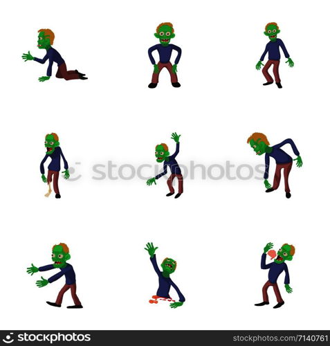 Zombie party icons set. Cartoon set of 9 zombie party vector icons for web isolated on white background. Zombie party icons set, cartoon style