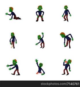 Zombie party icons set. Cartoon set of 9 zombie party vector icons for web isolated on white background. Zombie party icons set, cartoon style