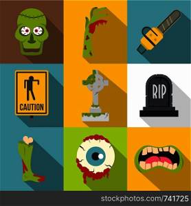 Zombie teritory icon set. Flat style set of 9 zombie teritory vector icons for web design. Zombie teritory icon set, flat style