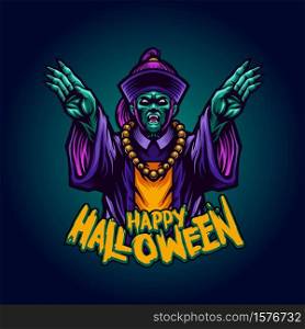 Zombie Vampire witchcraft Happy Halloween illustrations for clothing merchandise and stickers