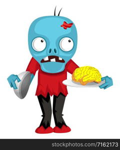 Zombie with brain, illustration, vector on white background.