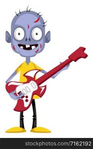 Zombie with guitar, illustration, vector on white background.