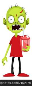 Zombie with soda, illustration, vector on white background.
