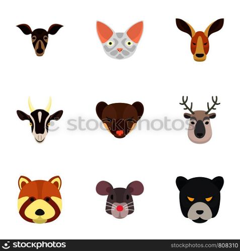 Zoo animal icon set. Flat set of 9 zoo animal vector icons for web design. Zoo animal icon set, flat style