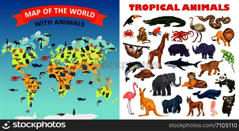 Zoo animals banner set. Cartoon illustration of zoo animals vector banner set for web design. Zoo animals banner set, cartoon style