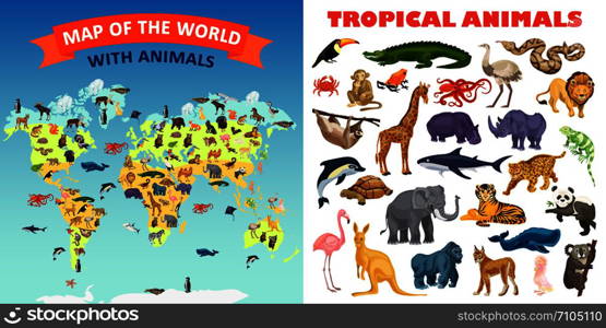 Zoo animals banner set. Cartoon illustration of zoo animals vector banner set for web design. Zoo animals banner set, cartoon style