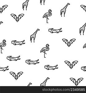 Zoo Animals, Birds And Snakes Vector Seamless Pattern Thin Line Illustration. Zoo Animals, Birds And Snakes Vector Seamless Pattern