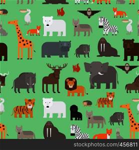 Zoo animals flat style seamless pattern. Vector illustration. Zoo animals flat style seamless pattern