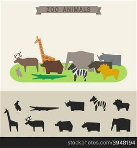 Zoo banner with geometric animals in flat style.
