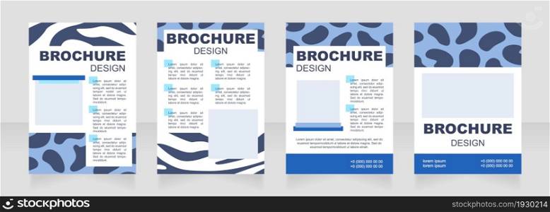 Zoo blank blue and white brochure layout design. Creative animal print. Vertical poster template set with empty copy space for text. Premade corporate reports collection. Editable flyer paper pages. Zoo blank blue and white brochure layout design