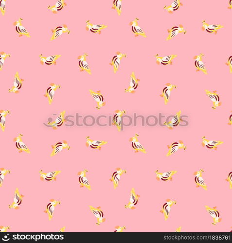 Zoo seamless pattern with random little yellow parrots print. Pink background. Abstract animal backdrop. Designed for fabric design, textile print, wrapping, cover. Vector illustration.. Zoo seamless pattern with random little yellow parrots print. Pink background. Abstract animal backdrop.
