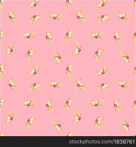 Zoo seamless pattern with random little yellow parrots print. Pink background. Abstract animal backdrop. Designed for fabric design, textile print, wrapping, cover. Vector illustration.. Zoo seamless pattern with random little yellow parrots print. Pink background. Abstract animal backdrop.
