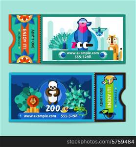 Zoo tickets templates set with wild amimals and birds isolated vector illustration