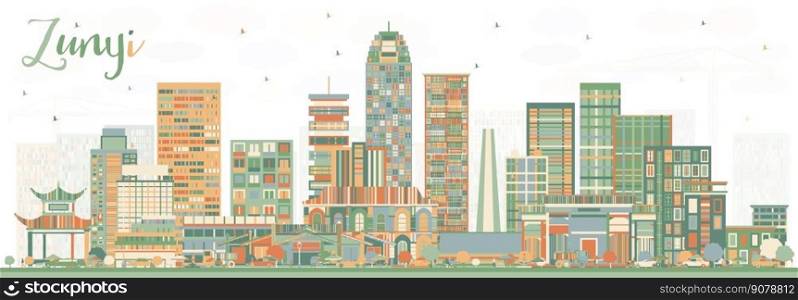 Zunyi China City Skyline with Color Buildings. Vector Illustration. Business Travel and Tourism Concept with Modern Architecture. Zunyi Cityscape with Landmarks.