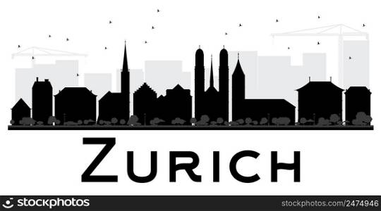 Zurich City skyline black and white silhouette. Vector illustration. Simple flat concept for tourism presentation, banner, placard or web site. Business travel concept. Cityscape with landmarks