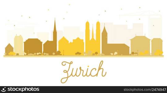 Zurich City skyline golden silhouette. Vector illustration. Simple flat concept for tourism presentation, banner, placard or web site. Business travel concept. Cityscape with landmarks