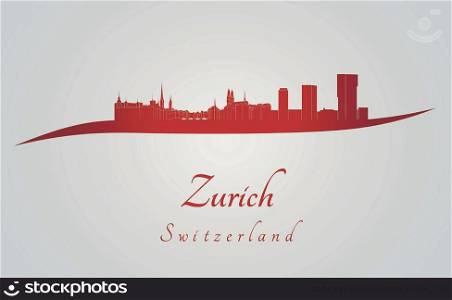 Zurich skyline in red and gray background in editable vector file