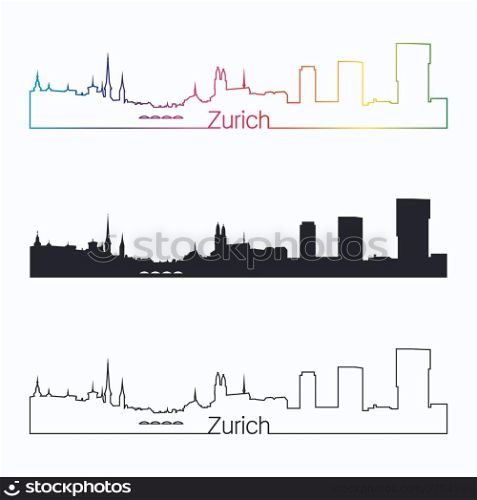 Zurich skyline linear style with rainbow in editable vector file