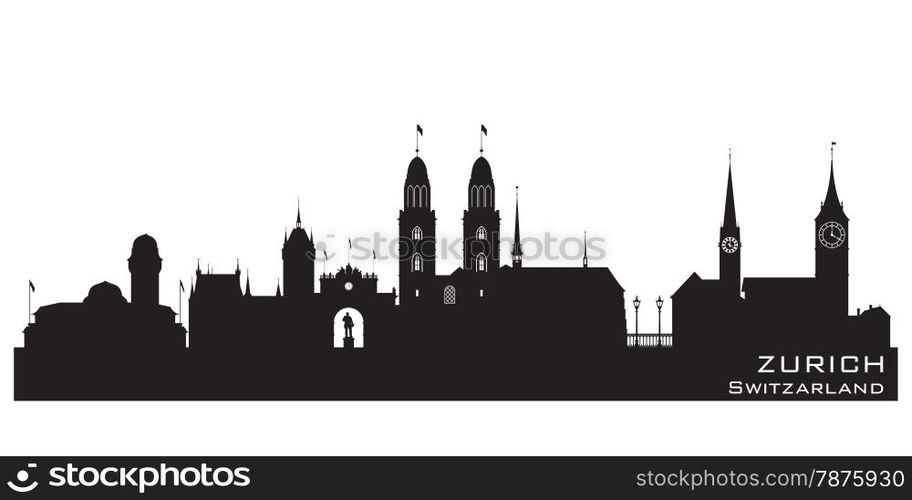 Zurich Switzerland skyline Detailed vector silhouette