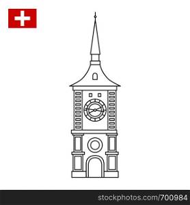 Zytglogge is a landmark medieval tower in Bern, Switzerland. Landmark icon in flat style. Swiss national attractions. Vector illustration. Zytglogge is a landmark medieval tower in Bern