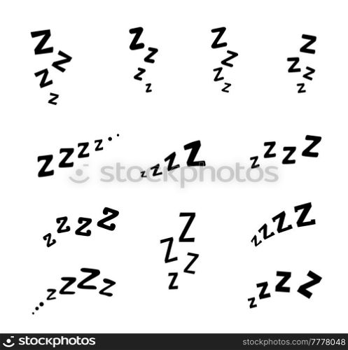 ZZZ, ZZZZ doodle bed sleep snore icons. Vector signs of nap, rest, dream or relax sound, comic book text sound effects with ZZZ lettering, apnea snoring, sleep, dream, nap or slumber isolated symbol. ZZZ, ZZZZ doodle bed sleep snore icons